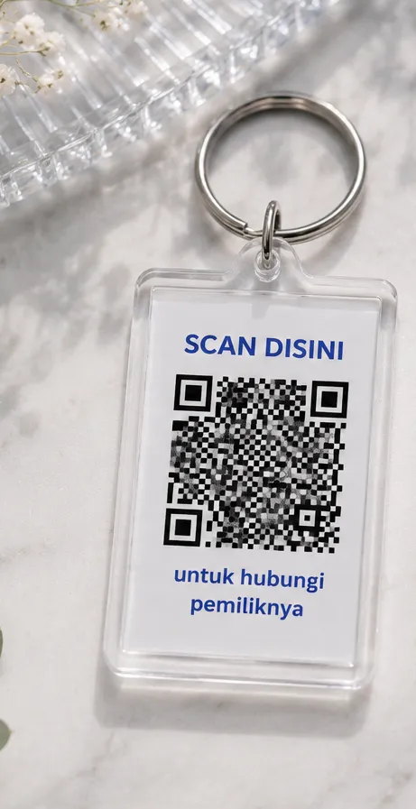 Tag akrilik QR Balikin untuk dipasang pada koper